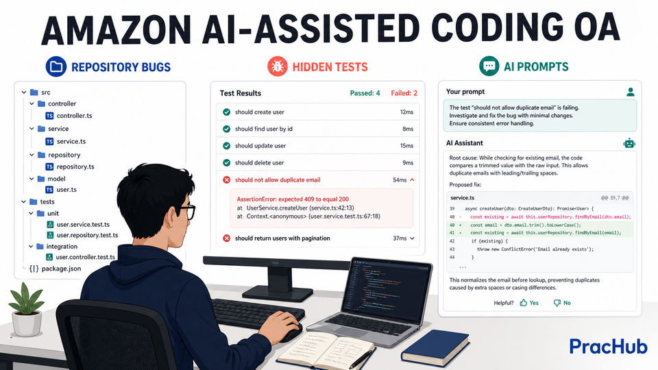 Amazon AI-assisted coding OA guide for repository bugs AI prompts and hidden tests