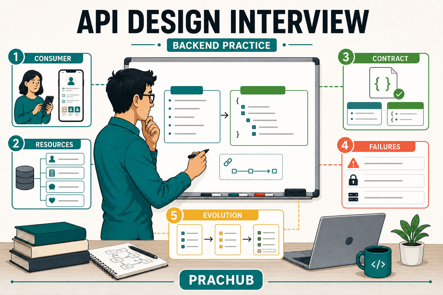Backend candidate practicing API design interview questions, contracts, idempotency, pagination, and security