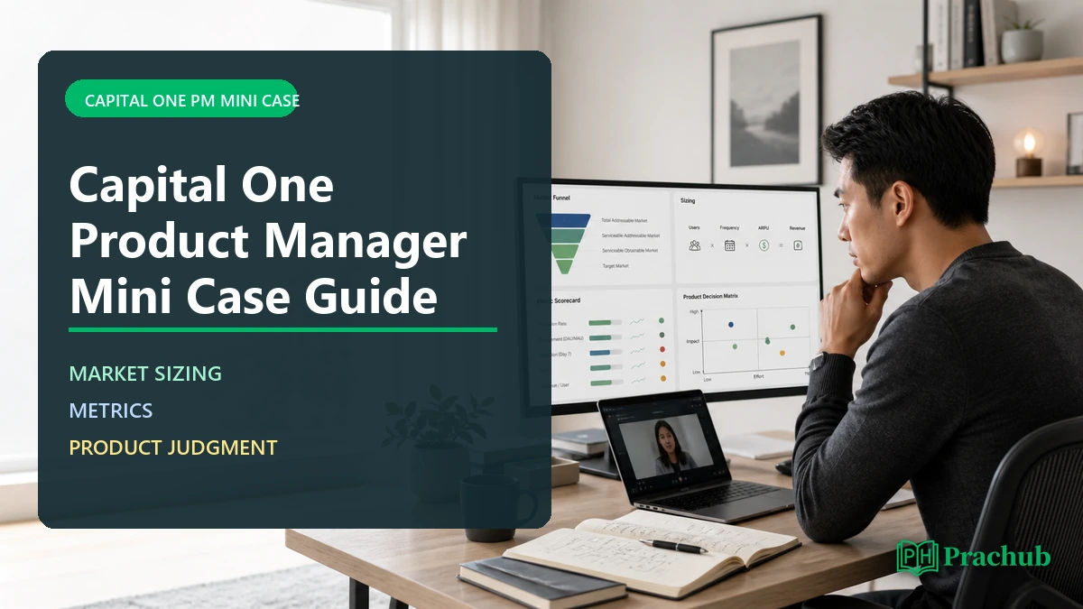 Capital One Product Manager mini case interview guide with market sizing metrics and product judgment