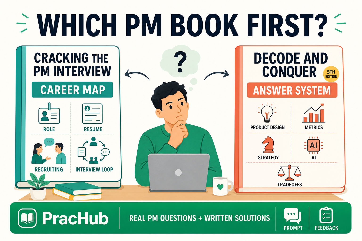 Decode and Conquer vs Cracking the PM Interview book comparison with PracHub