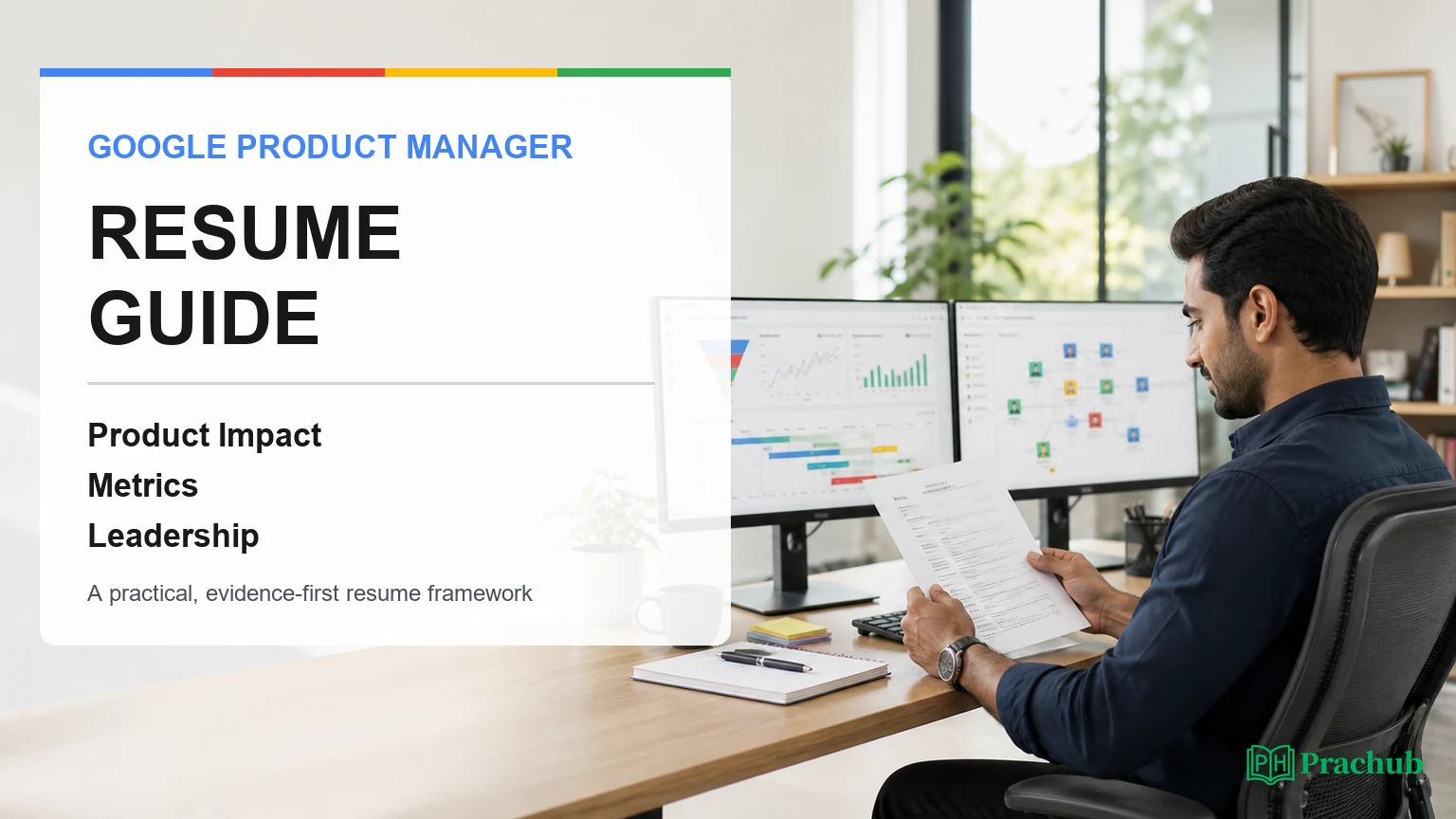 Google Product Manager resume guide showing product impact metrics and leadership