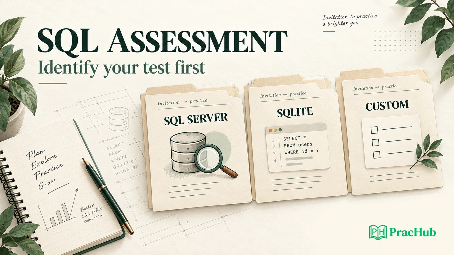 Three SQL preparation folders: SQL Server, SQLite, and employer custom tests