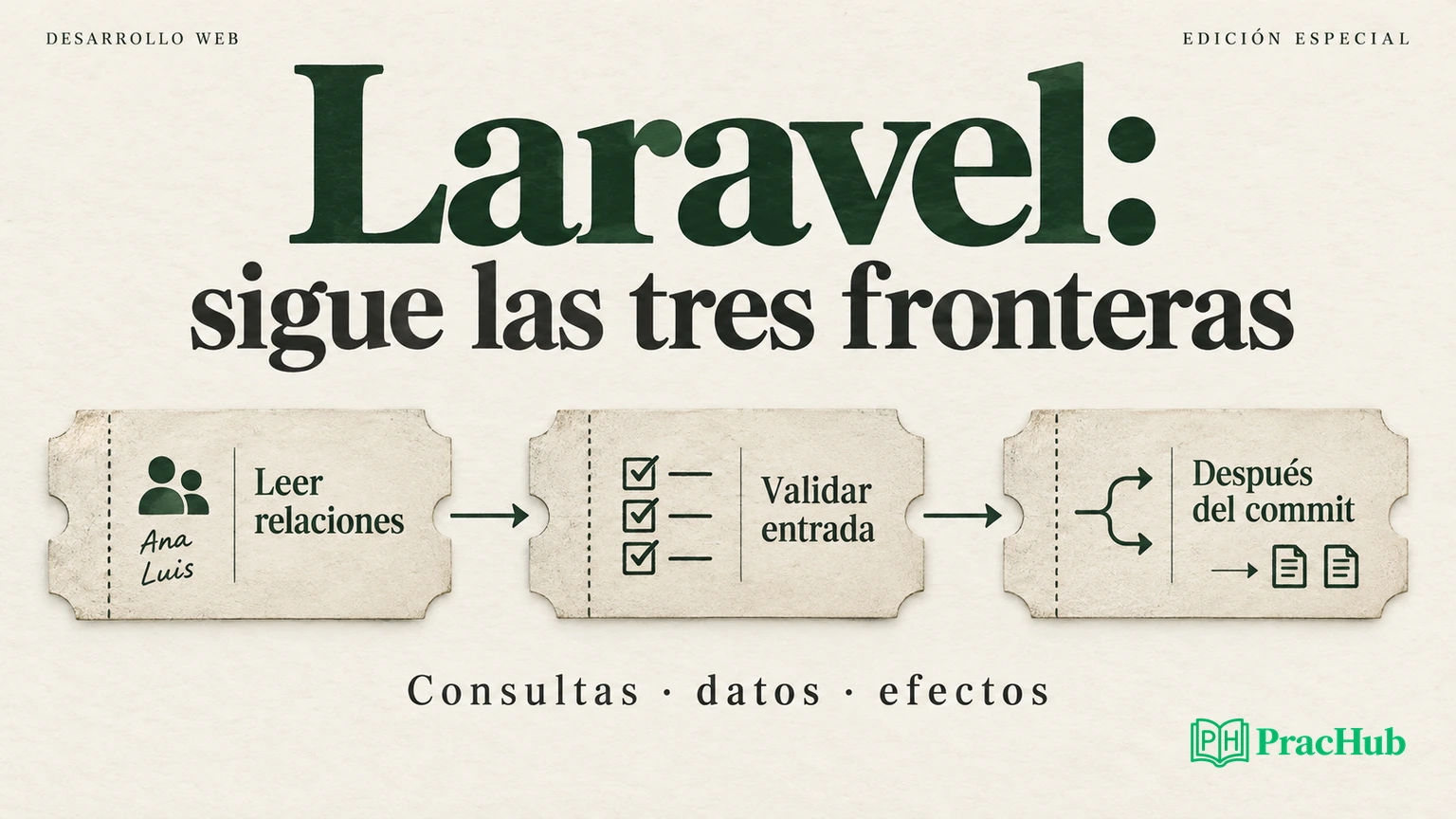 Tres fronteras de un ticket: leer relaciones, validar la entrada y observar el trabajo posterior al commit.
