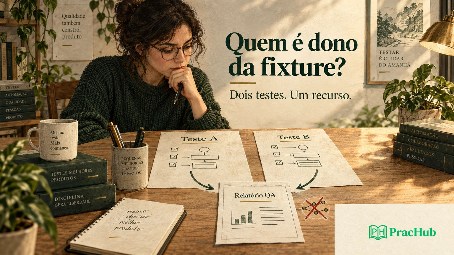 Dois testes automatizados disputam um relatório compartilhado durante a execução paralela