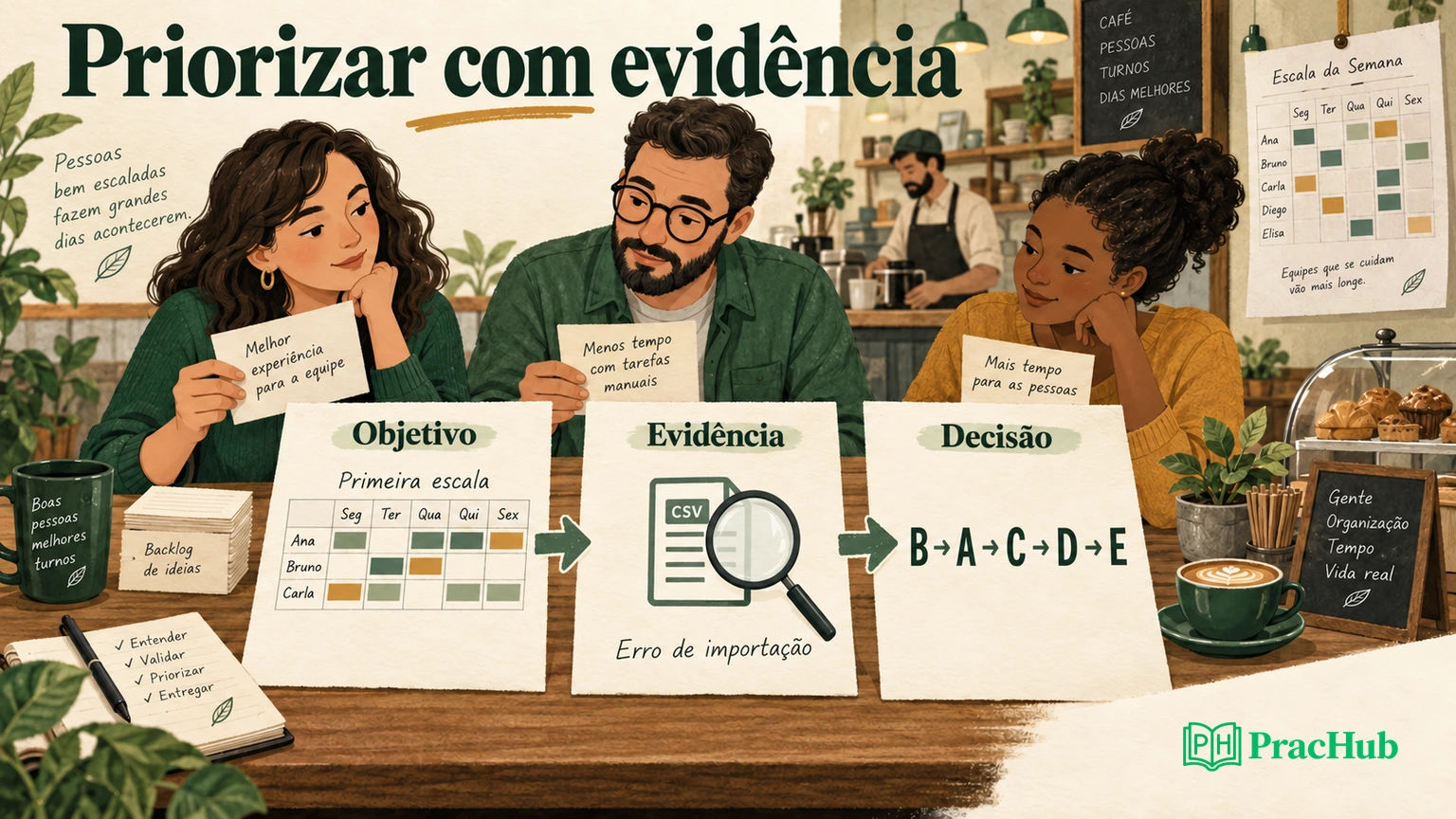 Product Owner conecta o primeiro valor para uma cafeteria a evidências, backlog e decisões compartilhadas