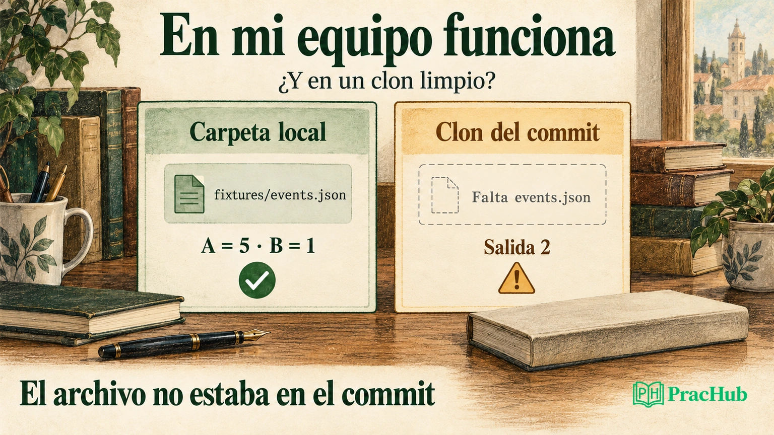 Un archivo presente en la carpeta local puede faltar en el clon si nunca estuvo incluido en el commit.