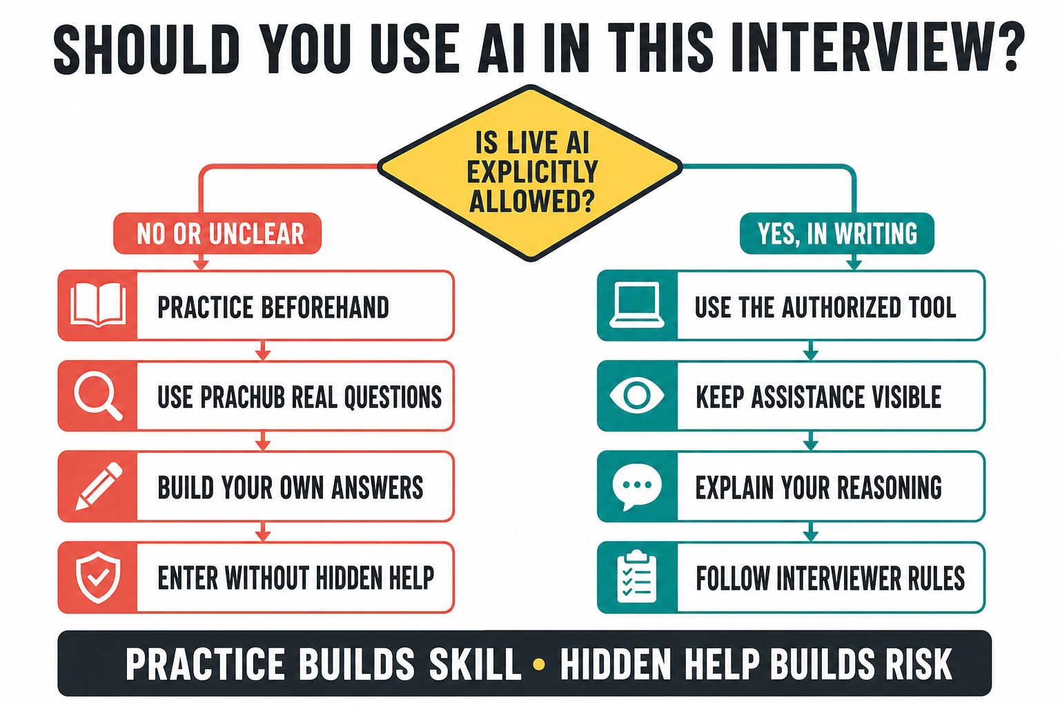 Responsible decision workflow for AI mock practice and live interview assistance