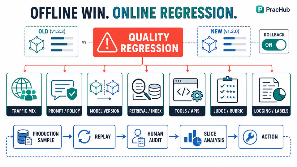 Production LLM quality drift debugging workflow with traffic model retrieval tools and judge changes