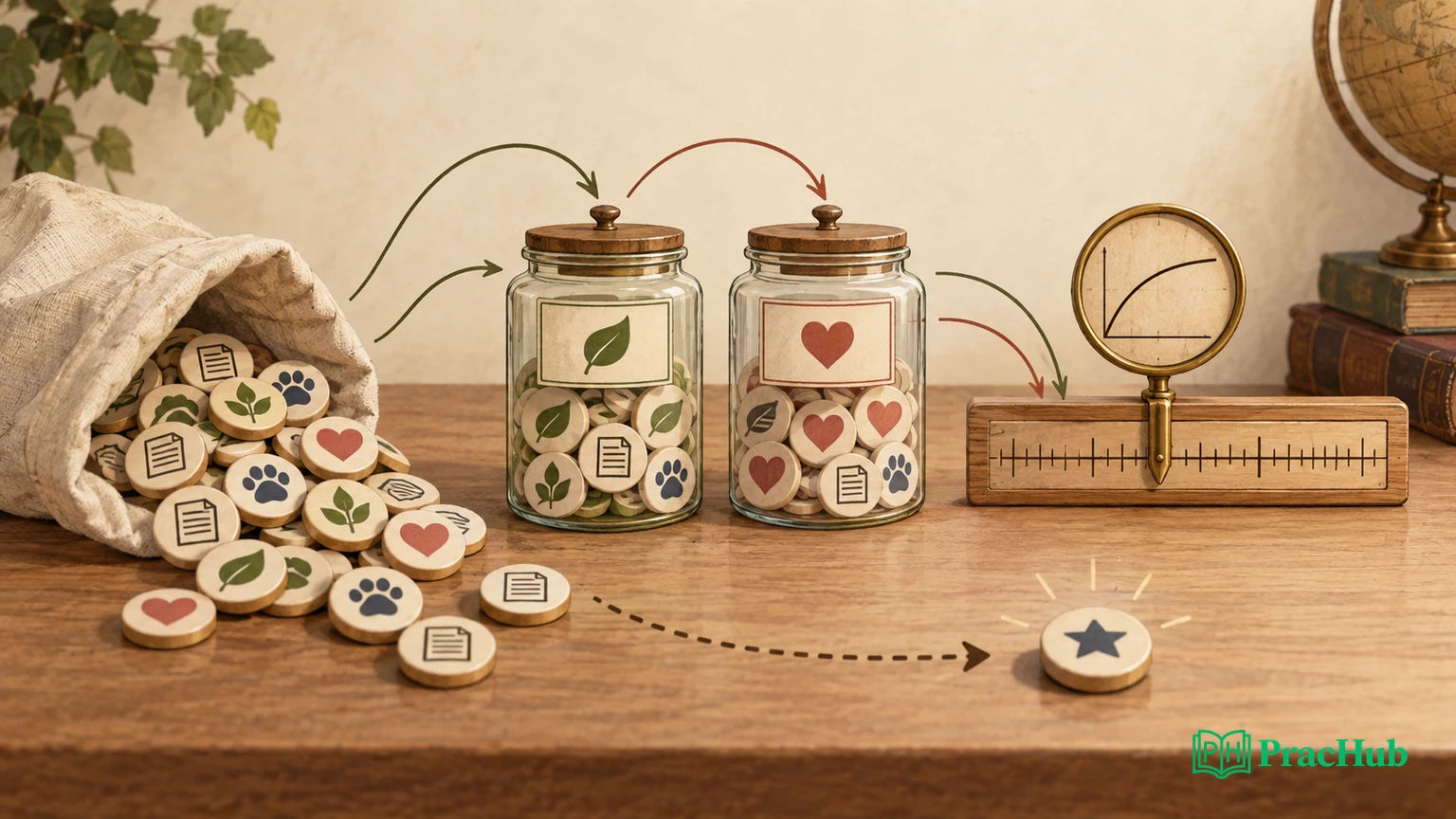 Naive Bayes word-count likelihoods and an unseen token in a warm paper illustration