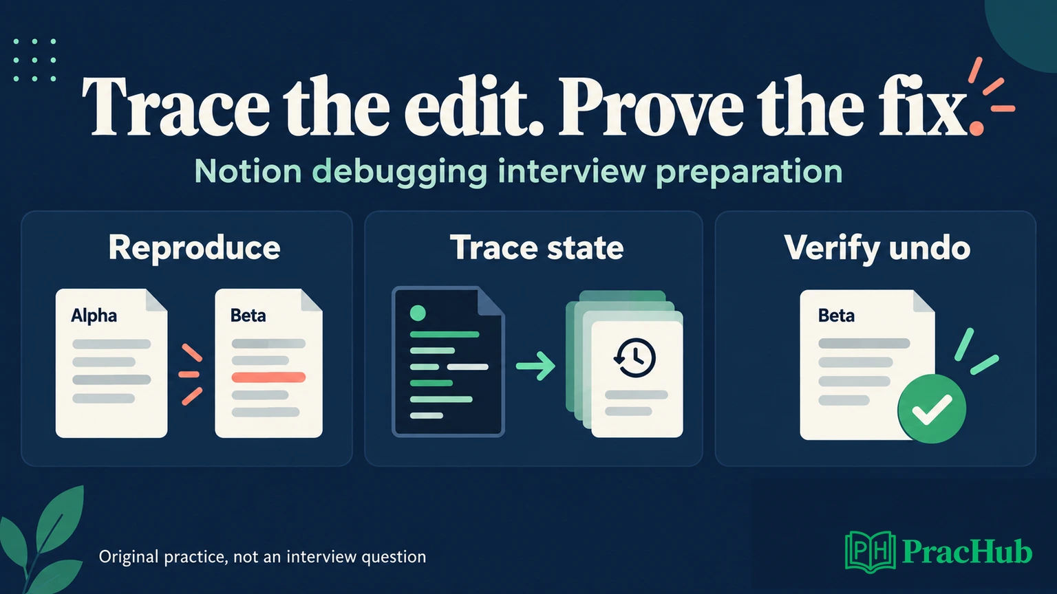 Notion debugging preparation workflow from reproduction through state tracing to verified undo