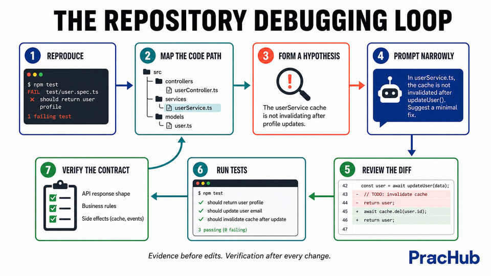 Seven step Amazon AI-assisted repository debugging workflow
