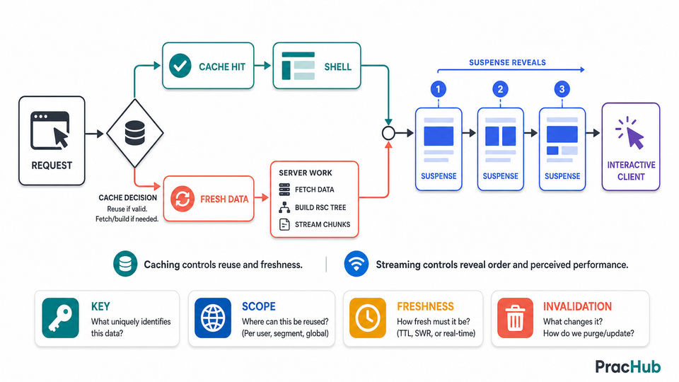 React Server Components streaming and caching decision workflow
