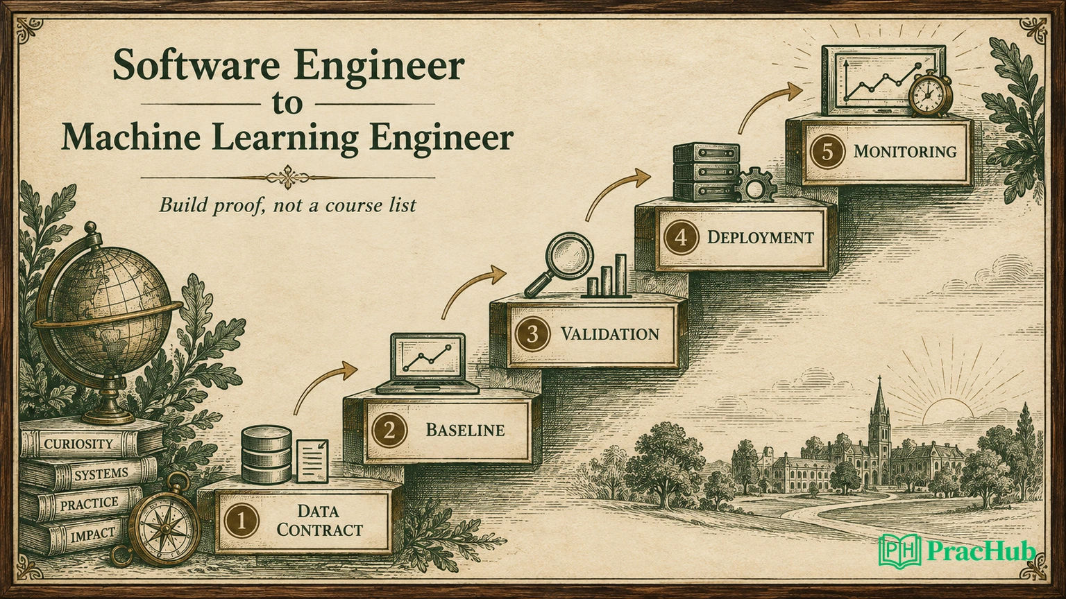 Interview evidence ladder from dataset contract to monitored deployment