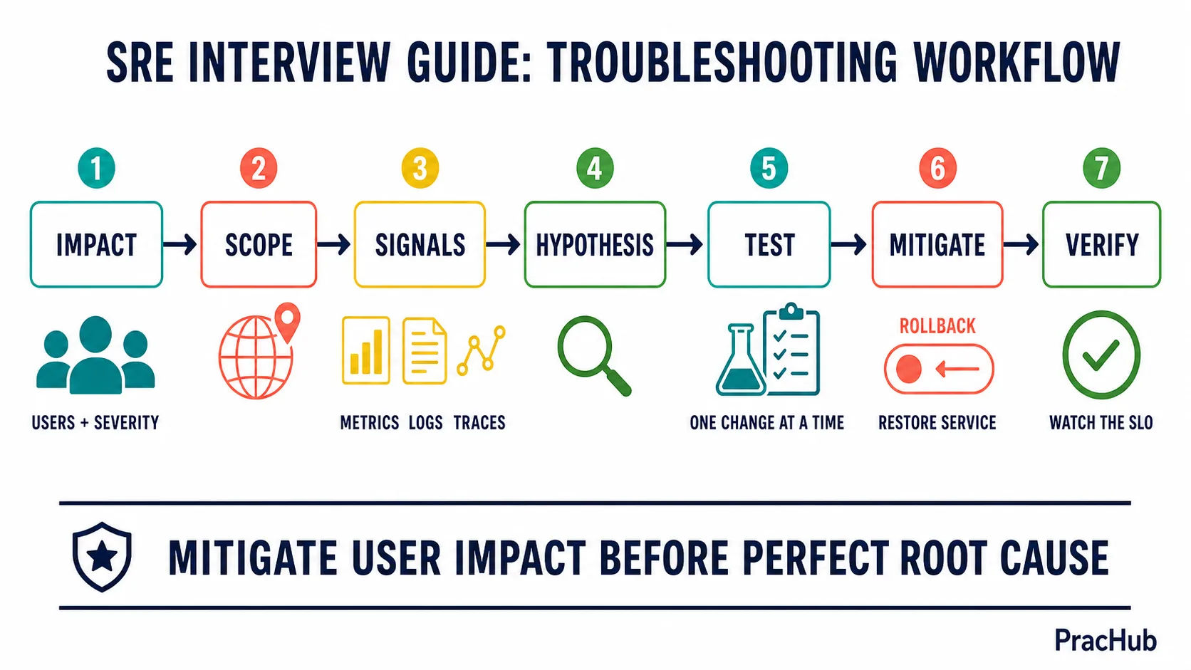 SRE troubleshooting interview framework from impact to mitigation