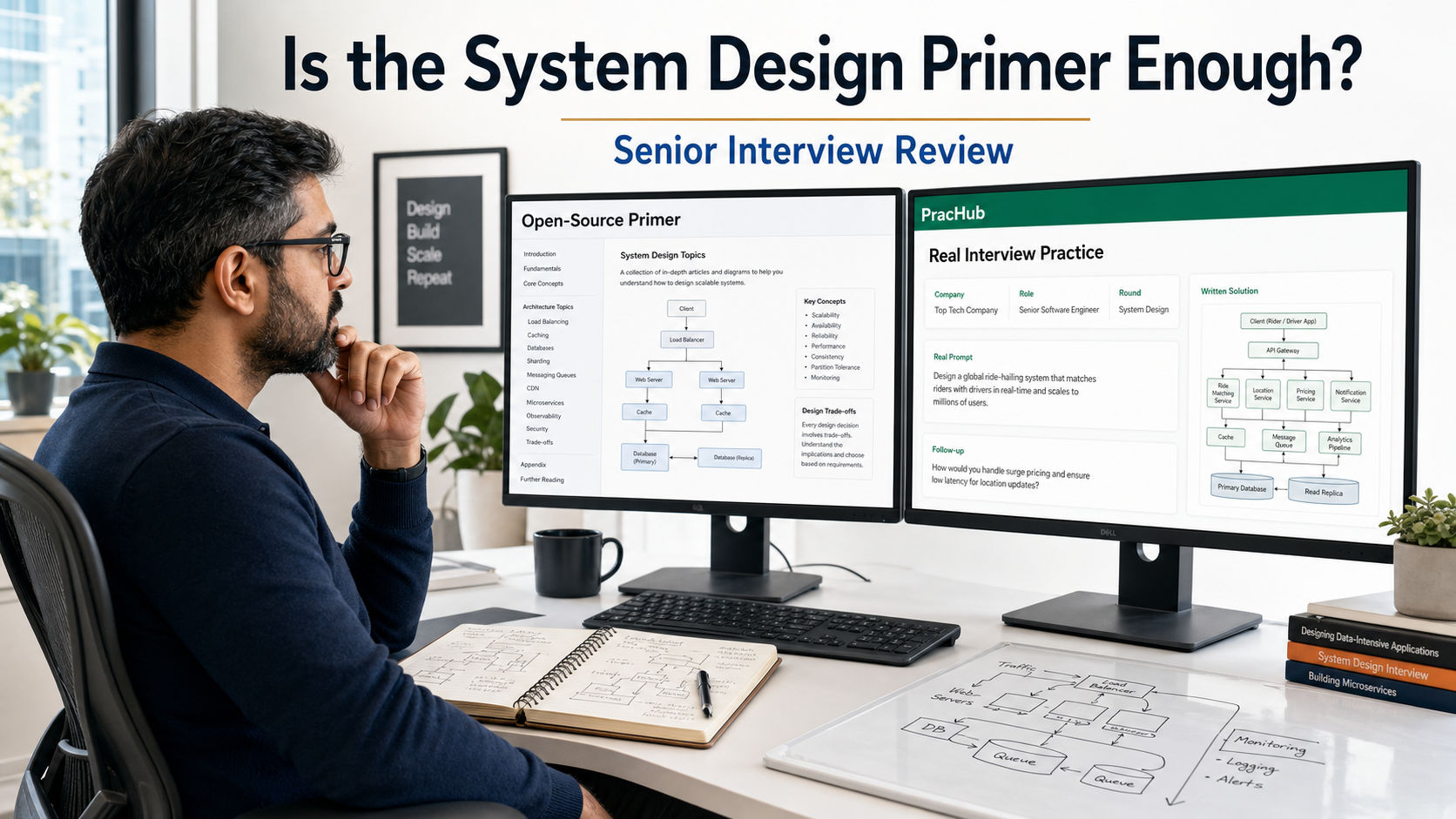 GitHub System Design Primer compared with PracHub for senior interviews