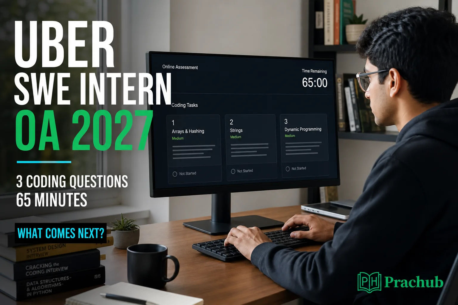 Uber SWE Intern OA 2027 with three coding questions and a 65 minute timer