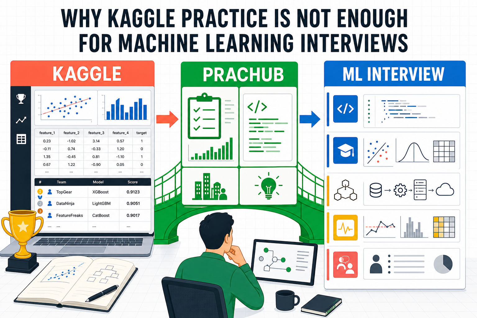 Kaggle practice compared with PracHub real questions and a complete machine learning interview loop