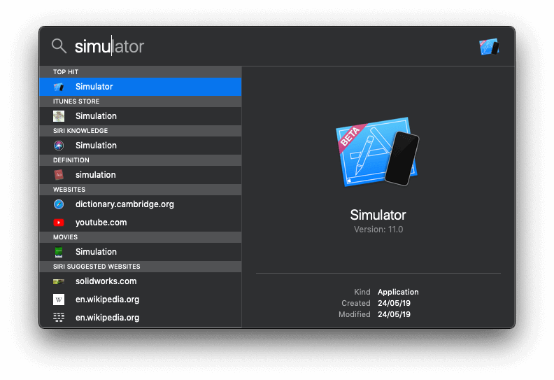 simulator-in-spotlight-search