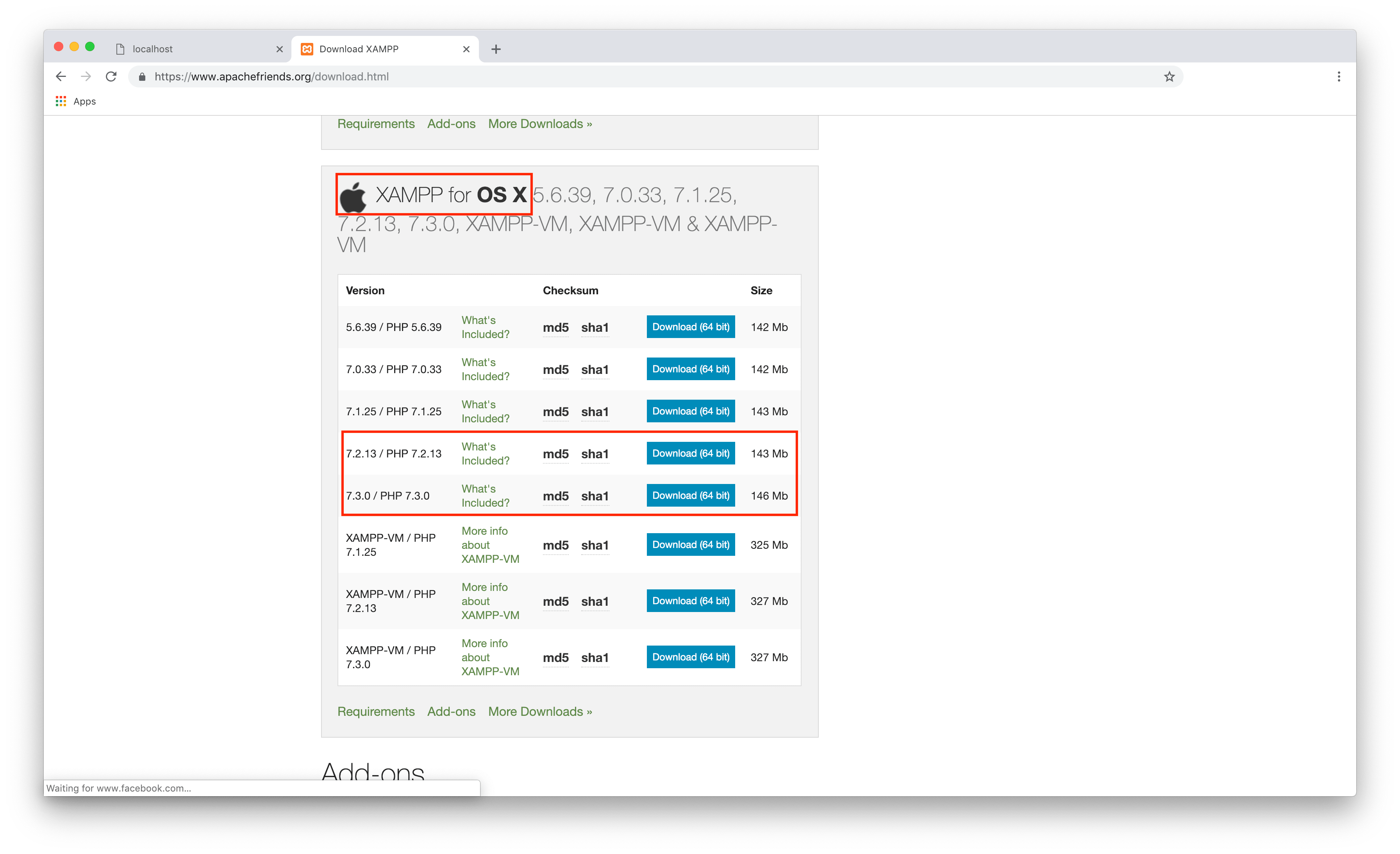 xampp-osx-download-page