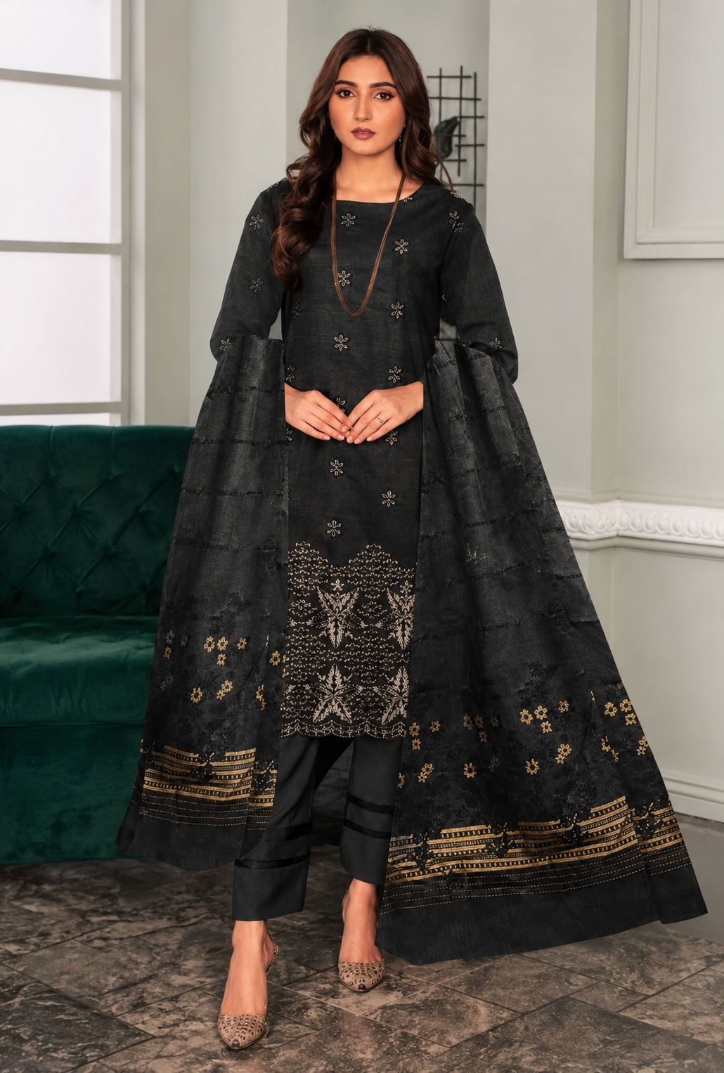 Tehzeeb unstitched 3-piece suit