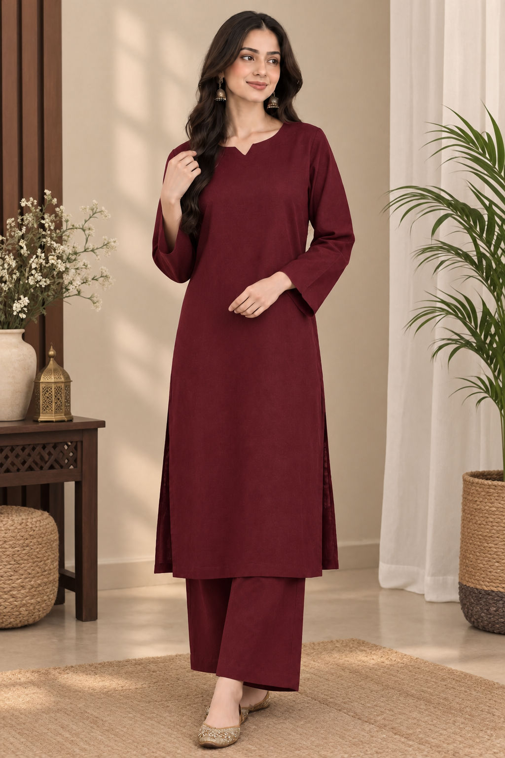 Plain micro winter stitched 2-piece suit