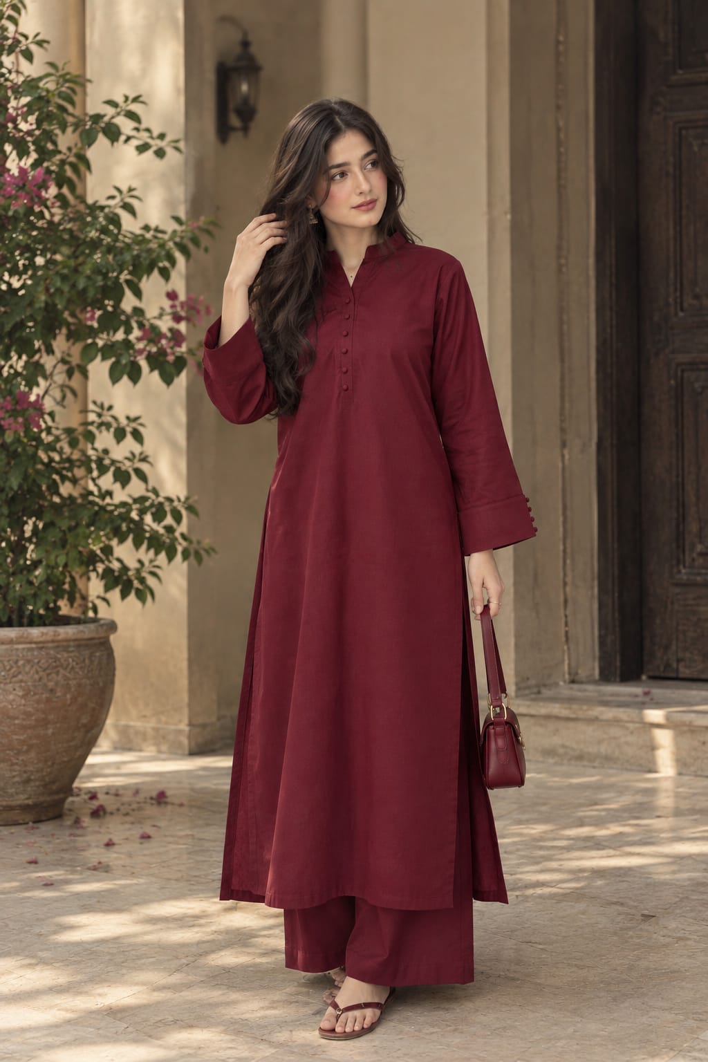 Maroon Grace Kurta Set stitched 2-piece suit