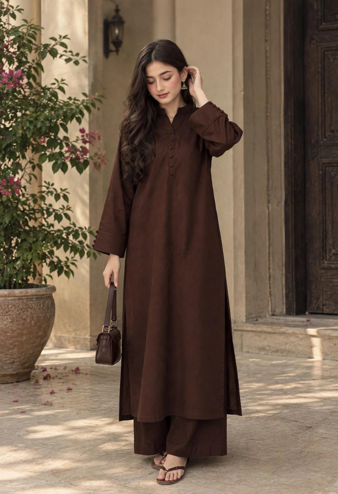Dark brown kurta suit — view 1