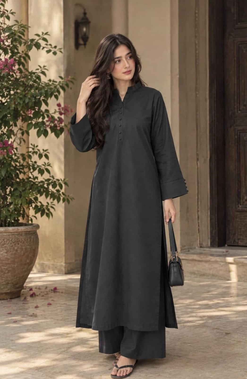 Grey Kurta set stitched 2-piece suit