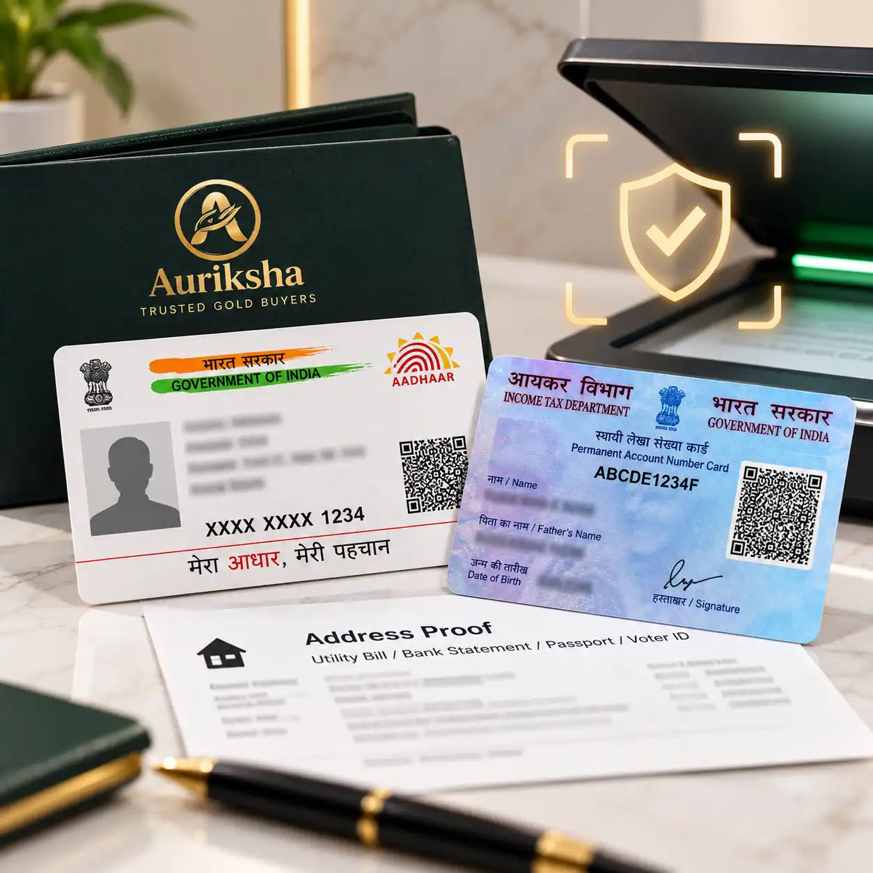 Statutory KYC document verification with Aadhaar and PAN for selling gold at Auriksha Durgapur