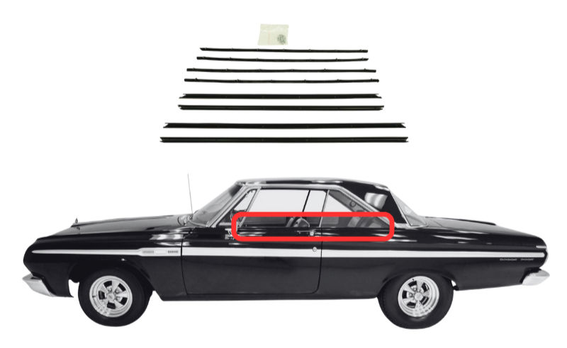 Beltline Window "Sweeper" Set - For 1964-1965 Plymouth and Dodge "B Body" 2-Door Hardtops (Flat Bead) - Thumbnail 1