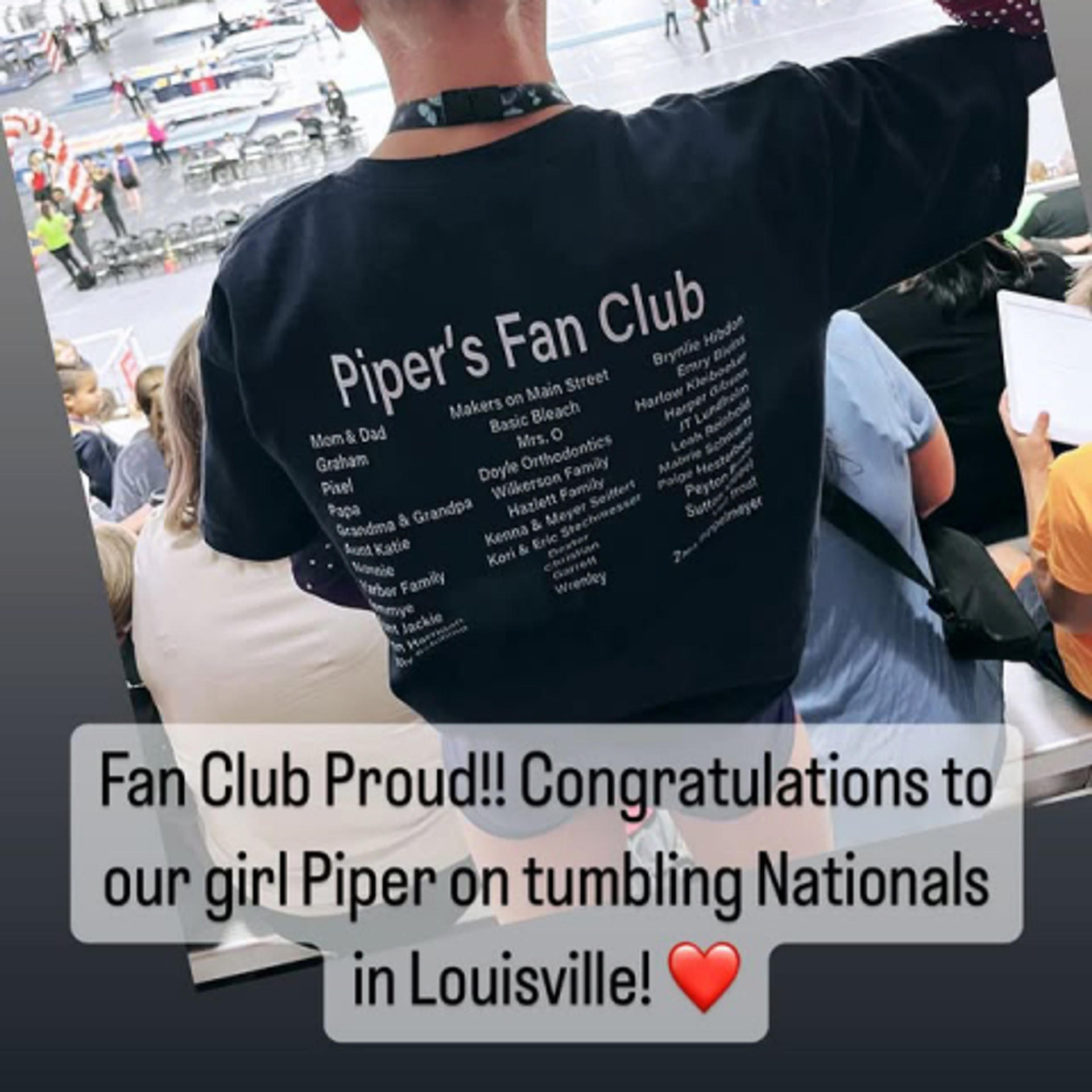back of t-shirt listing Piper's Fan Club