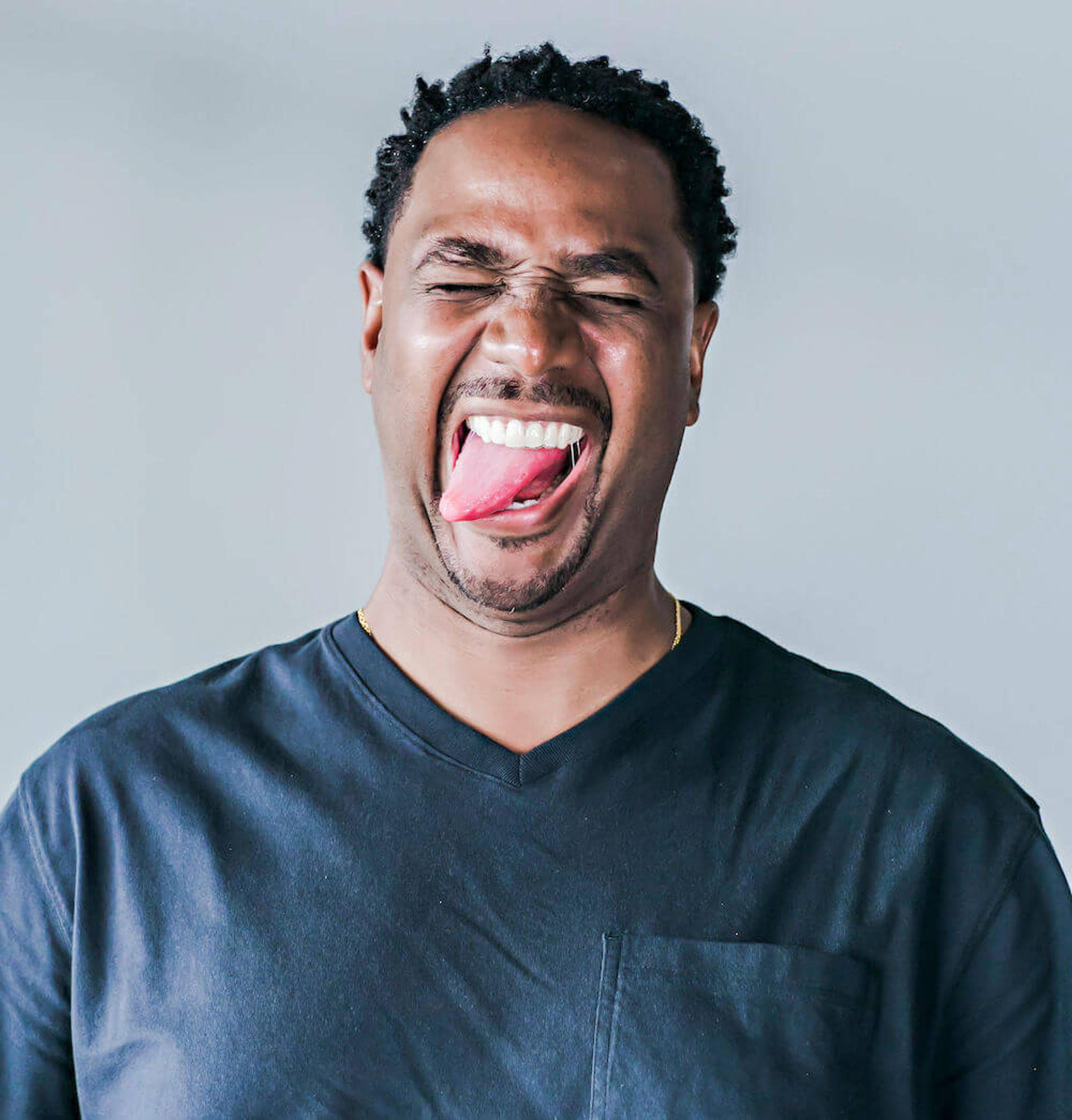man making silly expression