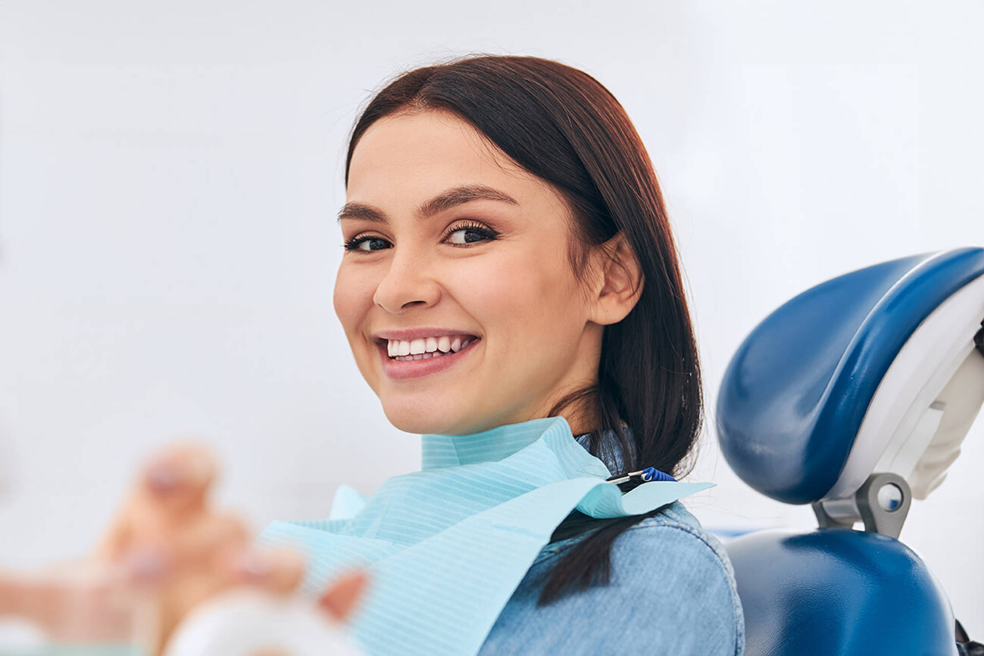 Portrait of pleased woman looking at camera 