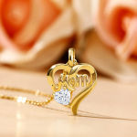 Fine Jewelry MOM Daughter Affection 0.5ct Moissanite Hollow 14K Gold Mother’s Day Gift Heart Pendant