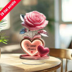 Exquisite Heart Shaped Mother’s Day Statue with “To My Dear Mom” Rose Decoration – Interior Home Decor Perfect Gift for Mom