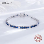Fine Jewelry 3mm Montana Blue/Emerald Green/Ruby Red/Turquoise/Black Cubic zircon 925 Silver Tennis Bracelet