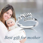 Huitan Exquisite Mom Rings Silver Color Caved Letter “I Love You Mom” Delicate Birthday Gift for Mother Fashion Women Jewelry