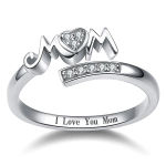 Huitan Exquisite Mom Rings Silver Color Caved Letter “I Love You Mom” Delicate Birthday Gift for Mother Fashion Women Jewelry