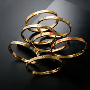 Statement Stainless Steel Jewellery Waterproof 18K Gold Plated Hypoallergenic Colorful Enamel Heart Flower Cuff Bangle for Women