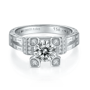 1ct Moissanite Ring - 925 Sterling Silver White Platinum Plated Women's Wedding Band, Boho Chic Adjustable Fine Jewelry Gift