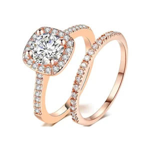 SGARIT Jewelry 14k Black White Rose Yellow Gold 1.5 Carat VVS D Moissanite Diamond Engagement Wedding Ring Set for Women