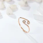 SGARIT 18K Rose Gold Cultivated Diamond Ciliary Stone Valentine Gift  Ring Bangle Jewelry Set