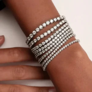 Hip Hop Iced Out Cubic Zirconia Bracelet Men Women 1 Row 6mm Geometric 5A CZ Stone Tennis Chain Bracelet 925 Sterling Silver
