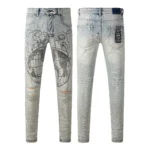 KSUBI Men’s Jeans Original Elastic Fabrics Distressed Stonewashed Colored Dark Ripped Denim Pencil Pants High
