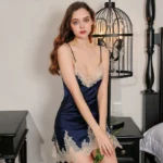 Summer & Spring Satin Silk Clothing Sexy Lingerie Lace Robe Dress Nightdress Nightgown Sleepwear for Ladies