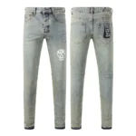 KSUBI Men’s Jeans Original Elastic Fabrics Distressed Stonewashed Colored Dark Ripped Denim Pencil Pants High