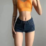 Summer Sexy Slim Woman Denim Shorts Vintage Deep Blue Low Waist Pockets Hot Mini Pants Women Korean Y2K Streetwear Jean Shorts