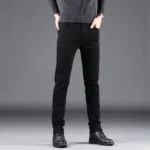 Spring Autumn New Men’s Pure Black Slim Jeans Elastic Straight Pants Business Fashion Leisure Korean Vintage Denim Pants Male