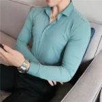 Plus Size 4XL-M High Elasticity Seamless Shirts Men Long Sleeve Slim Casual Luxury Shirt Social Formal Dress Shirts