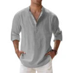Cotton Linen Shirts for Men Casual Shirts Lightweight Long Sleeve Henley Beach Shirts Hawaiian T Shirts for Men